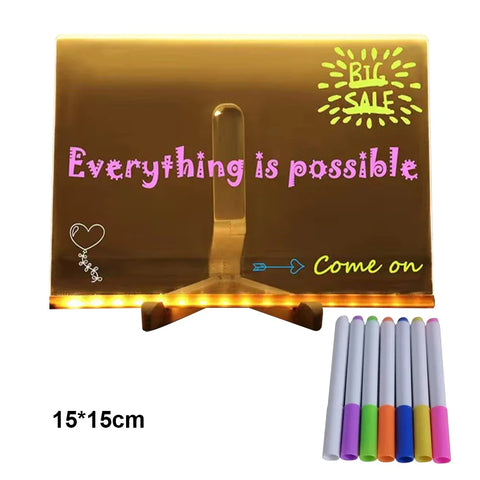 LED Luminous Drawing Board Toys Night Light Message Note Board Acrylic Draw Board with 7 Colorful Pens Erasable Writing for Kids