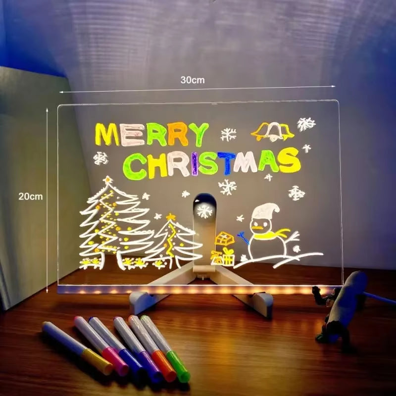 Led Note Board with Colors Led Night Light Note Board Usb Children Drawing Board Erasable Neon Sign Clear Glass Writing Board