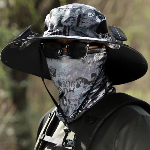 1 Set Outdoor Sun Hat with 2 Fan Large Brim Windproof Strap Solar or USB Charging anti UV Sun Outdoor Fishing Cap