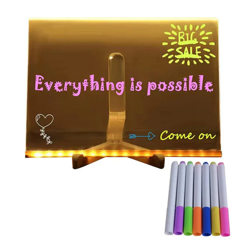 LED Luminous Drawing Board Toys Night Light Message Note Board Acrylic Draw Board with 7 Colorful Pens Erasable Writing for Kids